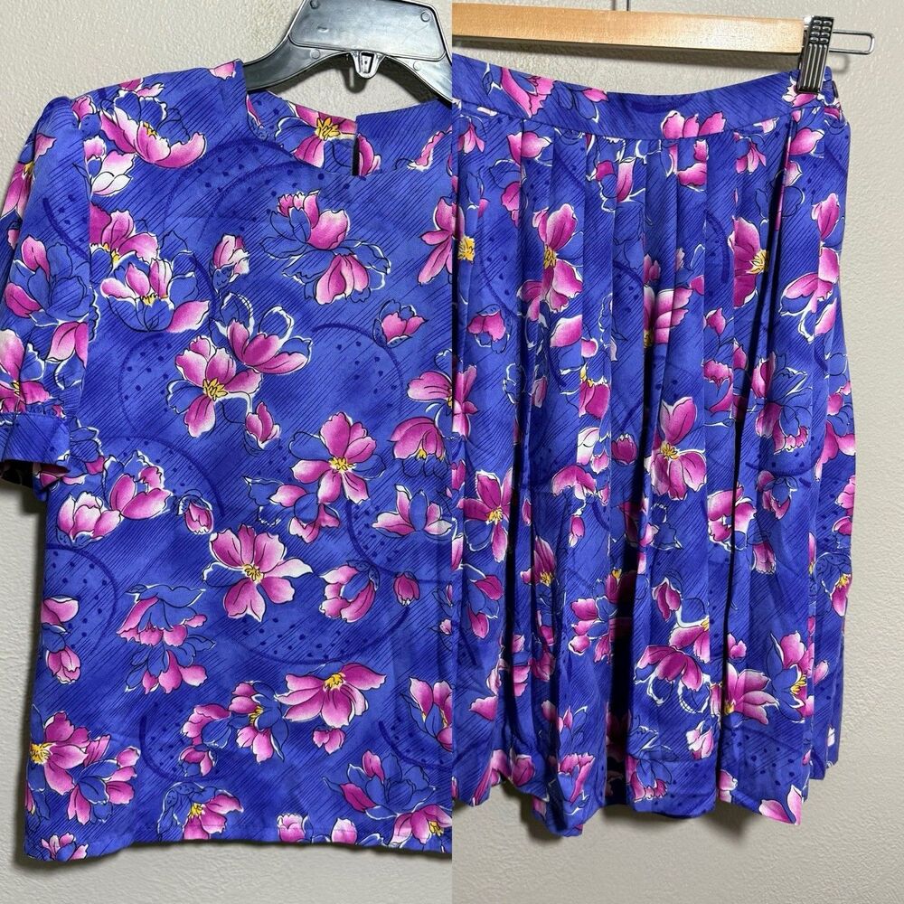 Vintage Pendleton Country Sophisticates Skirt Blouse Set Purple Floral S Pleat